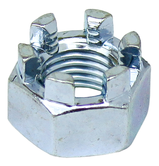 <ul><li>Zinc plated</li><li>Provides access for a cotter pin after nut is seated</li></ul>|